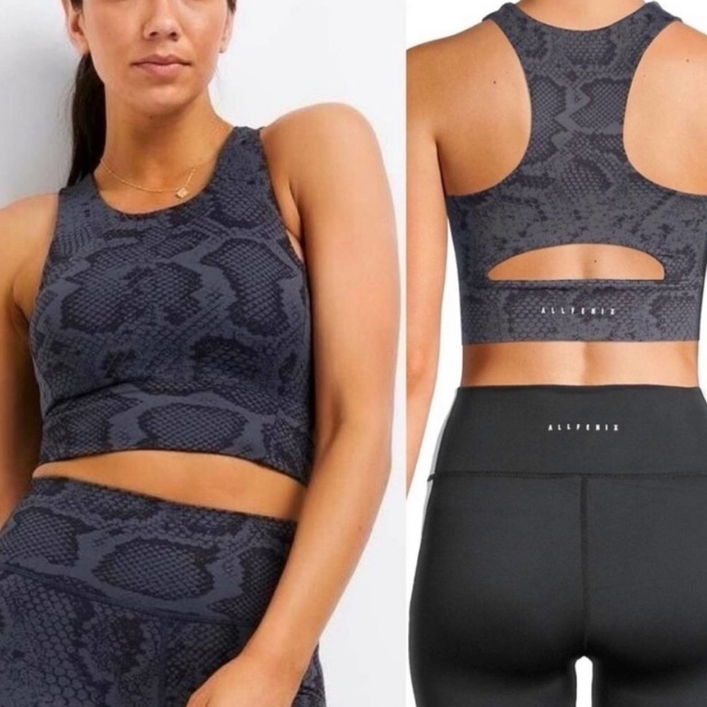 All Fenix Blue Snake High Neck Cut Out Sports Bra Top S